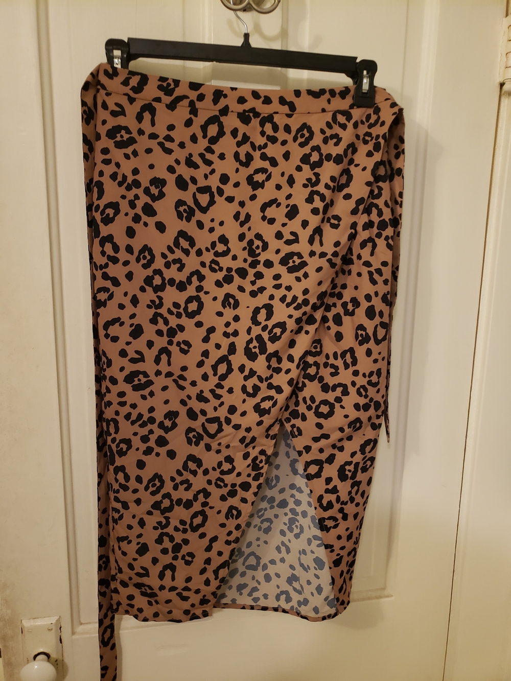 Lovers + Friends Taupe and Black Leopard Wrap Midi Skirt